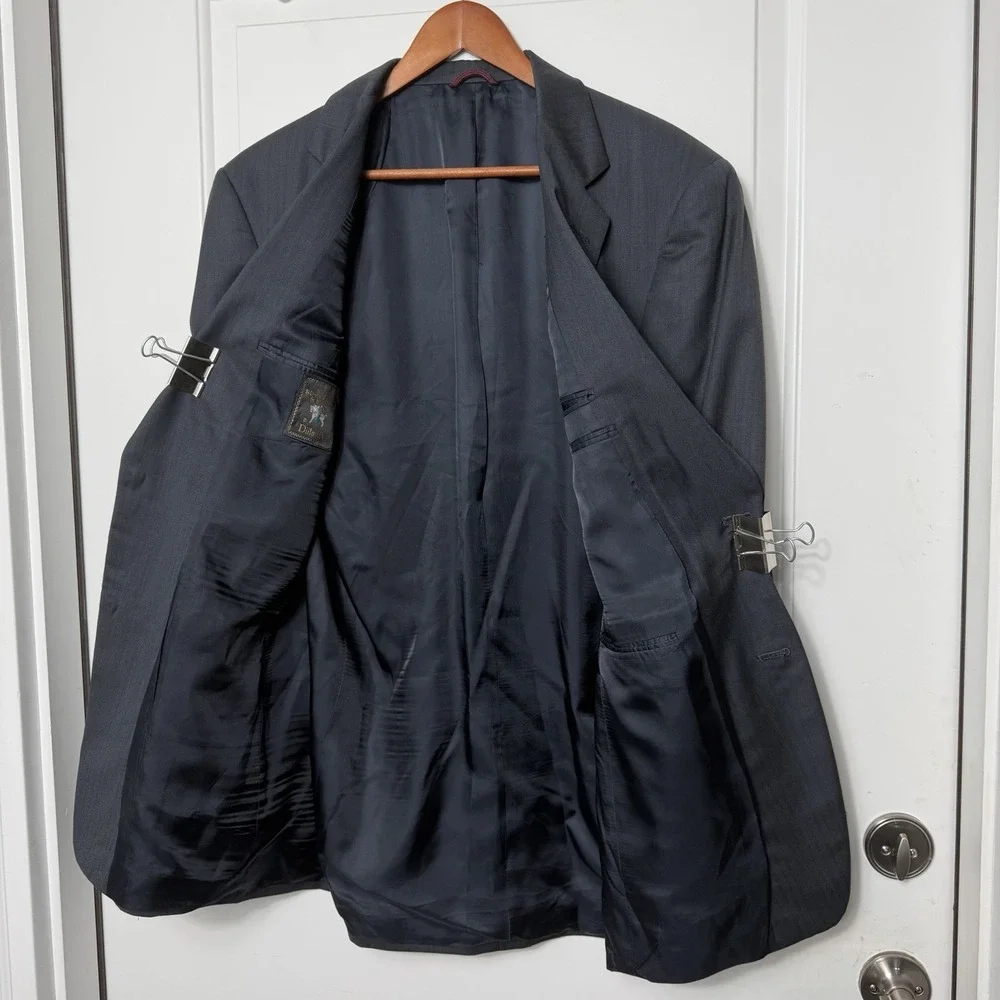 Hart Schaffner Marx 42L Gray Herringbone Wool Blazer Sport Coat 2 Button Woolmar - Picture 3 of 14